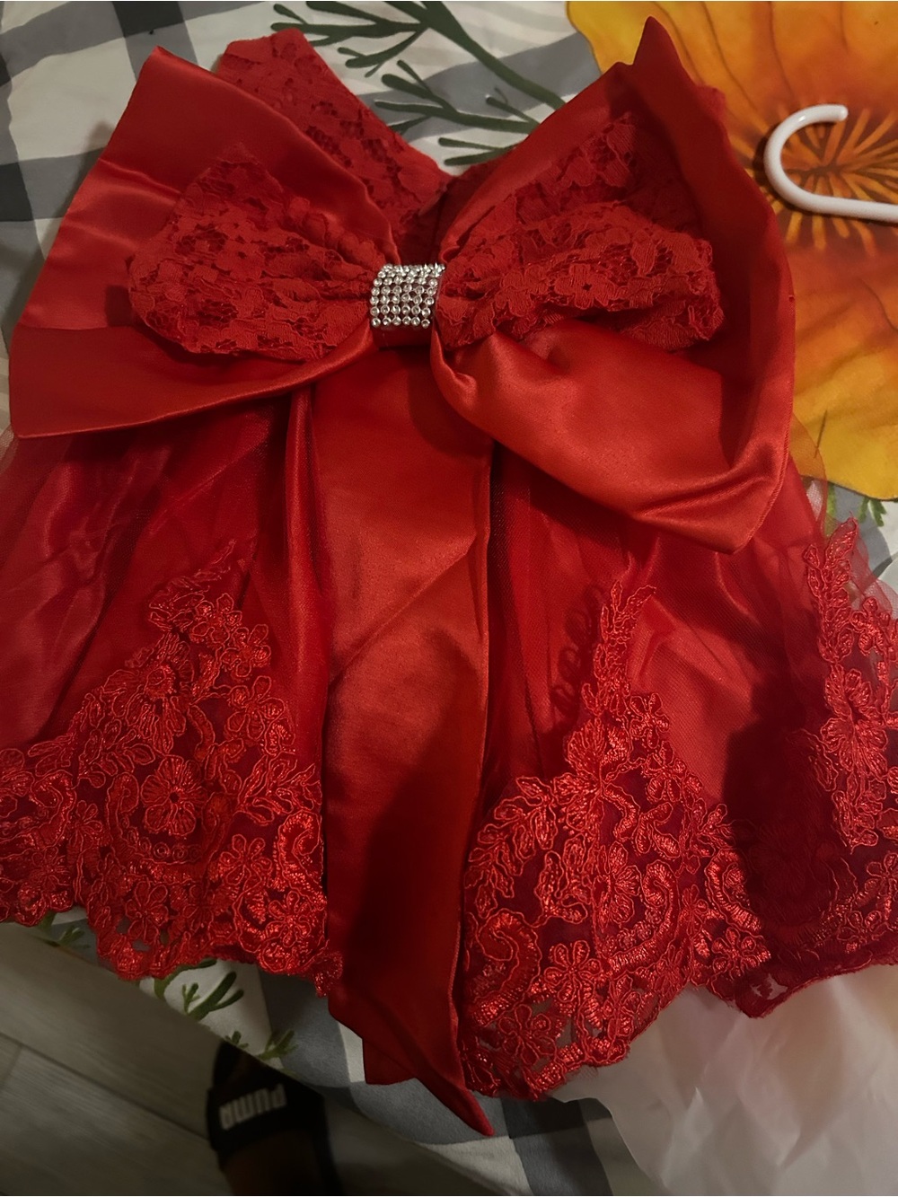 Baby girl red Christmas tulle bow dress 0-3M holiday party NWT.